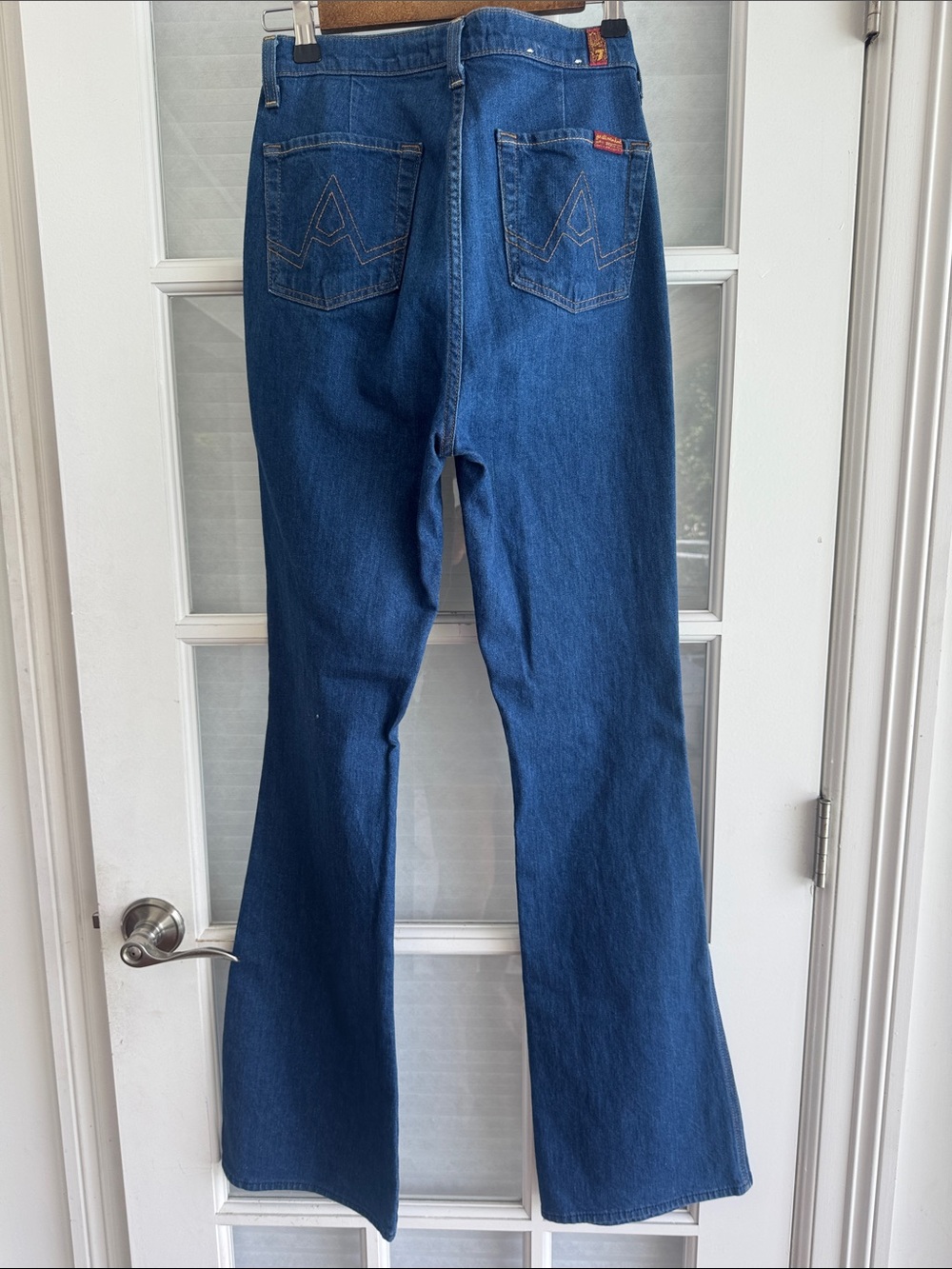 7 for all Mankind A Pocket Jeans High Rise Long Leg Slight Flare Size 28x34